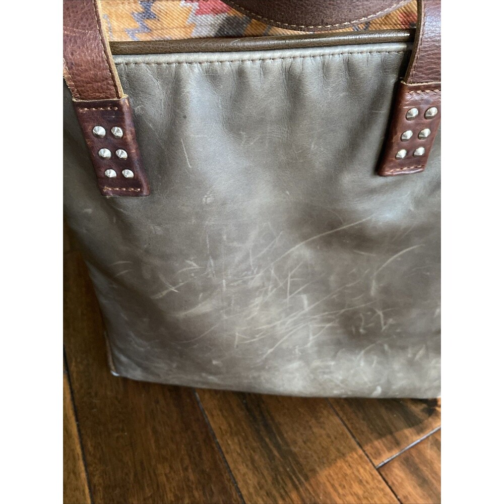Vintage Consuela Brown Leather Tote with Colorful Southwestern Interior - Picture 3 of 13